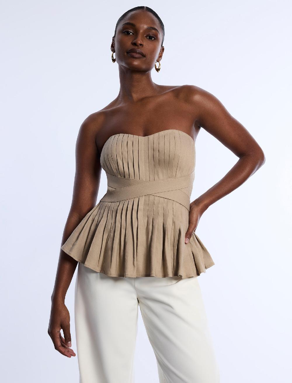 bcbgeneration Stretch Linen Top Sandstone