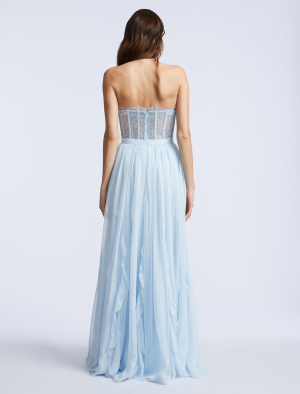 Bcbgeneration Lace Bodice Chiffon Rufle Gown Skyway