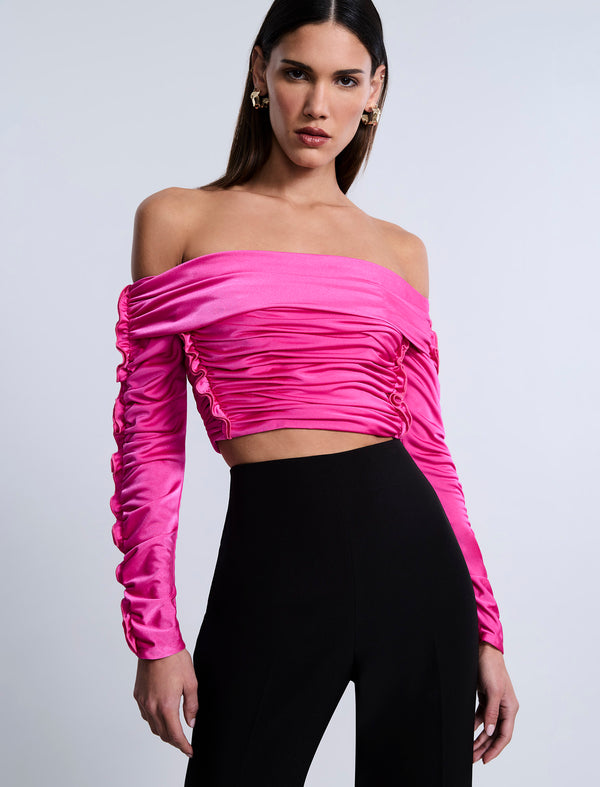 Bcbgeneration Lettuseruffle Off Shoulder Top Electric Orchid