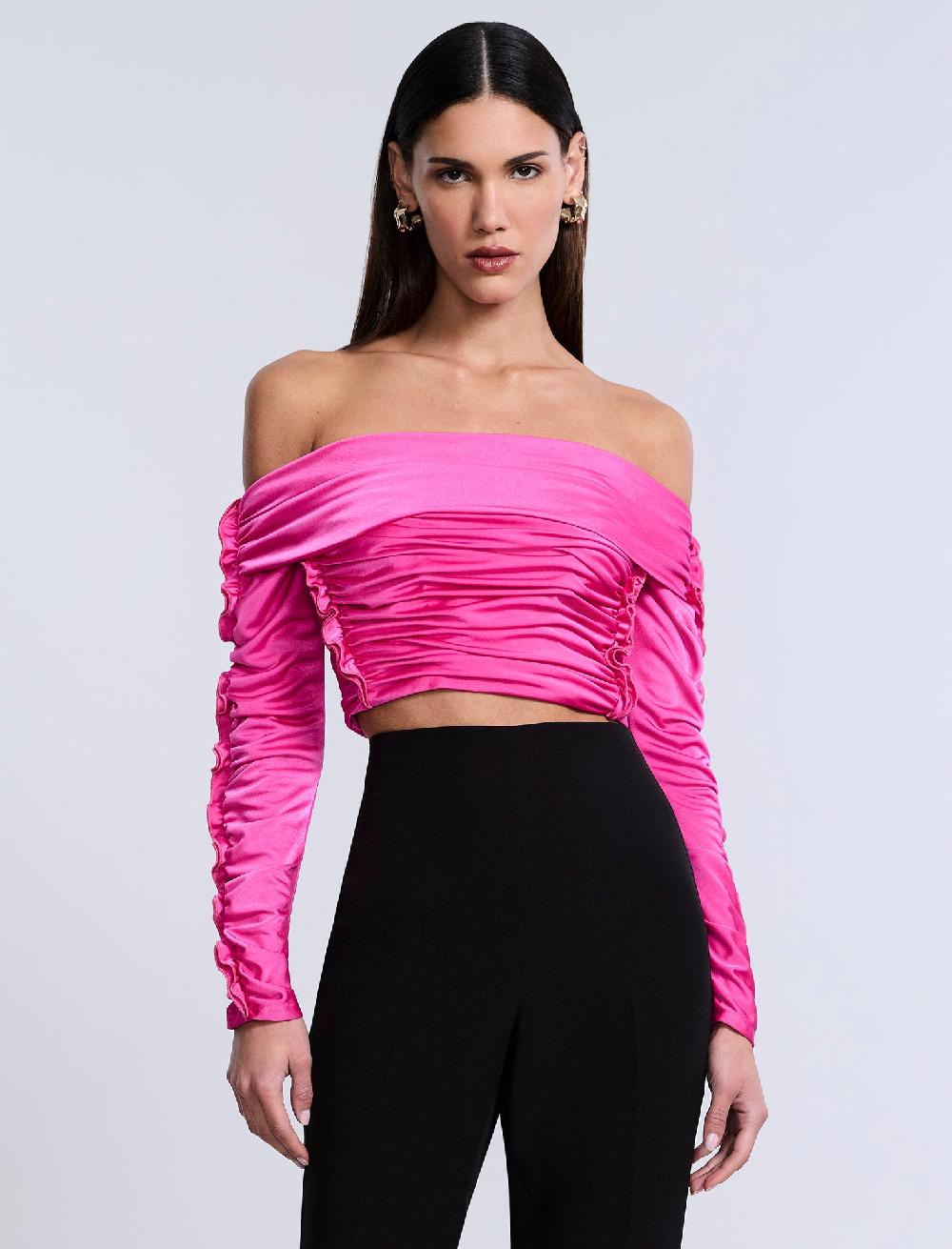 bcbgeneration Lettuseruffle Off Shoulder Top Electric Orchid