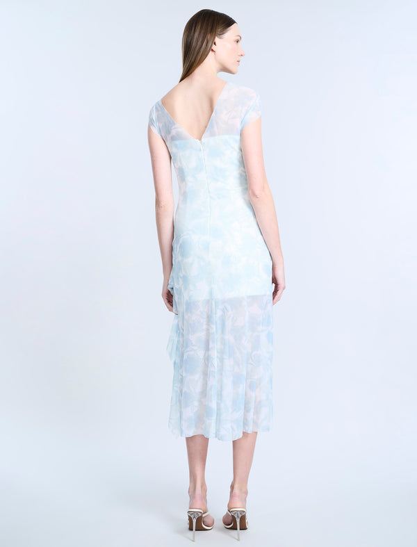 Bcbgeneration Mesh & Sequin Midi Dress Sky Floral Print