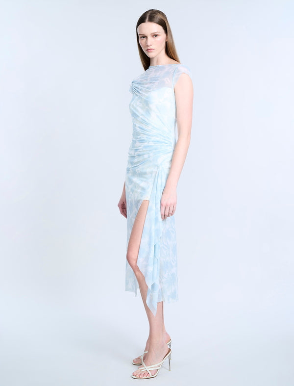 Bcbgeneration Mesh & Sequin Midi Dress Sky Floral Print