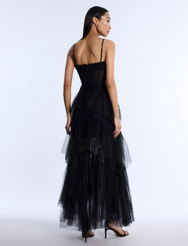 Bcbgeneration Oly Tiered Ruffle Tulle Evening Gown Black