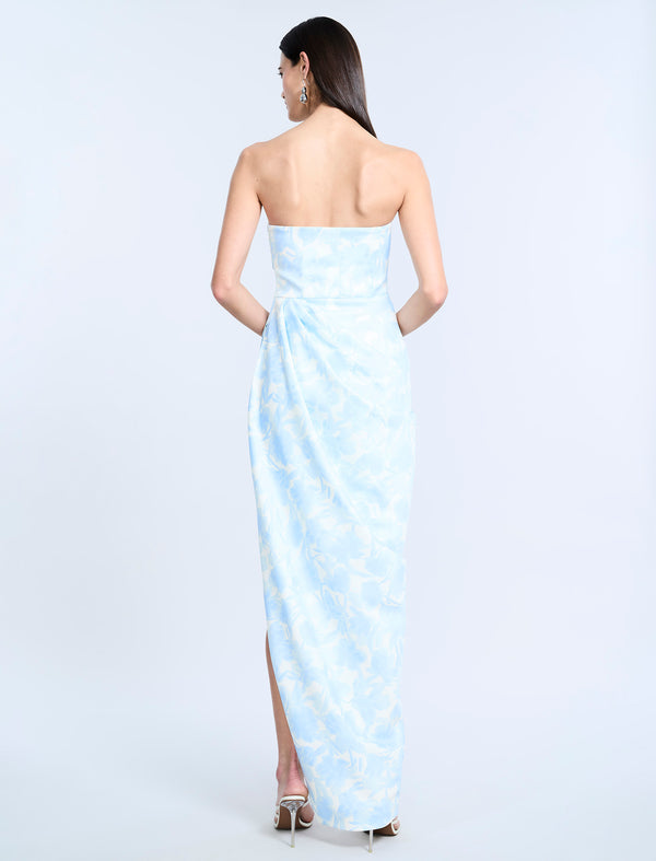 Bcbgeneration Pleat Bodice Wrap Skirt Gown Sky Floral Print