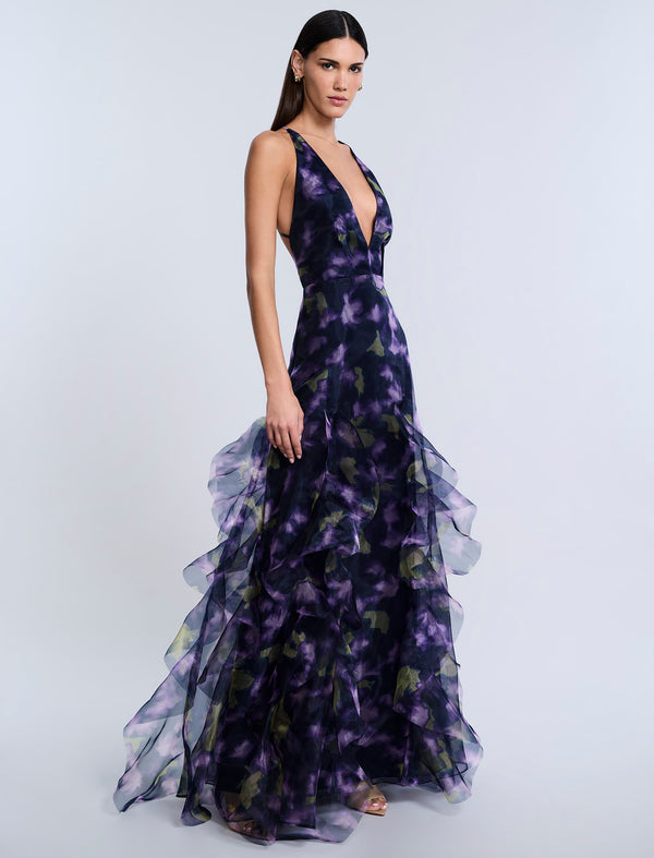 Bcbgeneration Printed Organza Gown Meadow Violet Floral Print