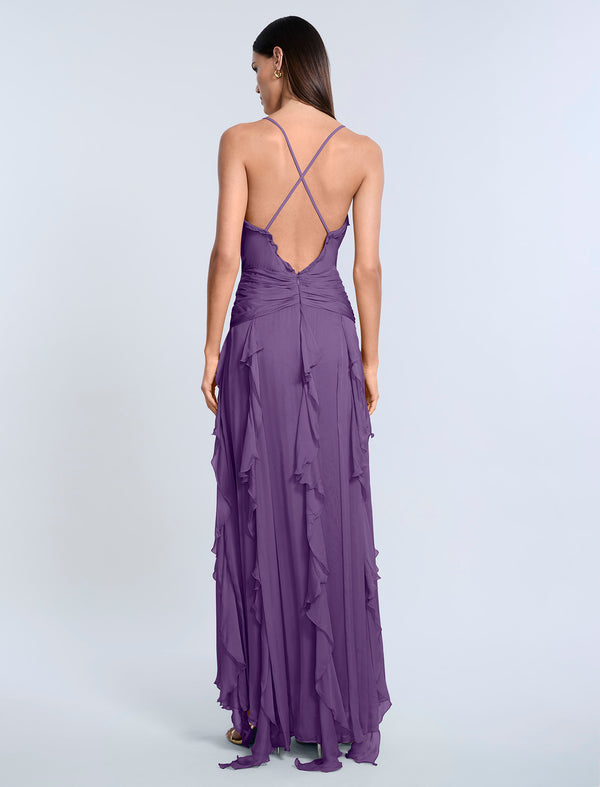Bcbgeneration Ruffle Halter Chiffon Gown Meadow Violet