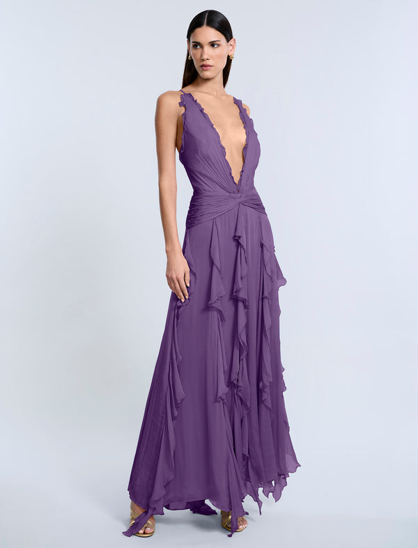 Bcbgeneration Ruffle Halter Chiffon Gown Meadow Violet