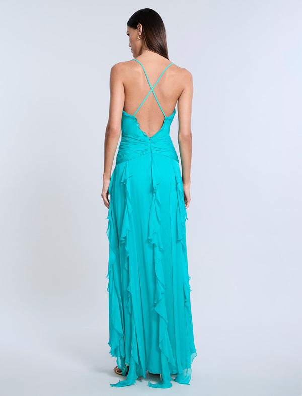 Bcbgeneration Ruffle Halter Chiffon Gown Spectra Green