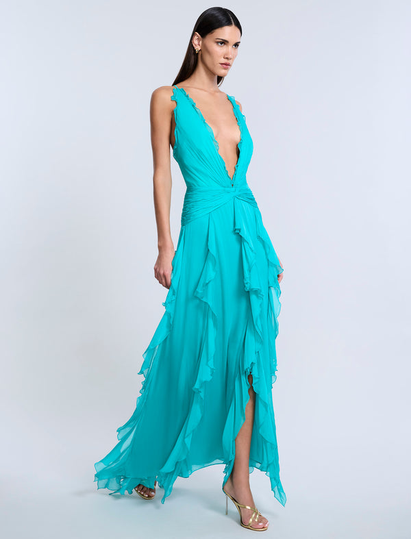 Bcbgeneration Ruffle Halter Chiffon Gown Spectra Green
