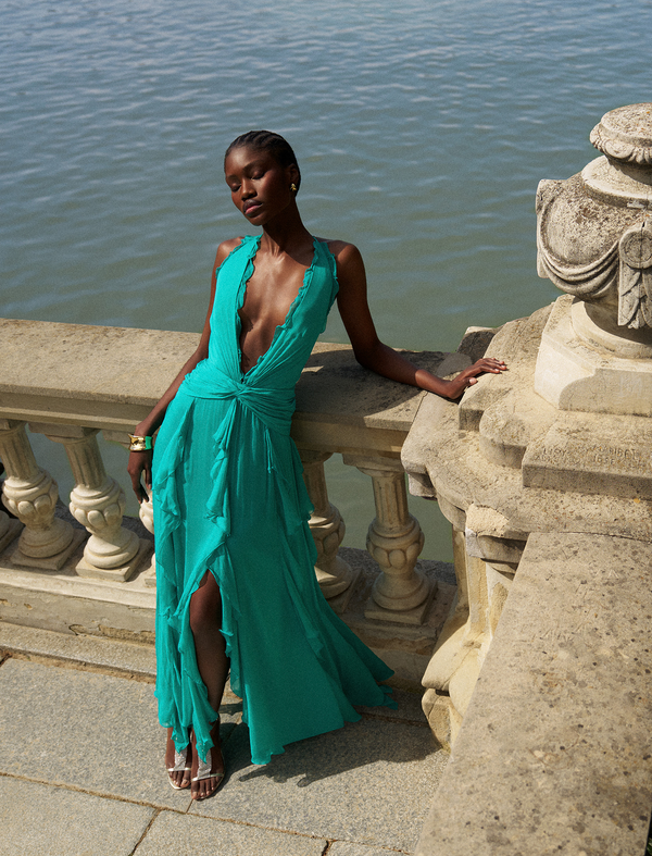 Bcbgeneration Ruffle Halter Chiffon Gown Spectra Green