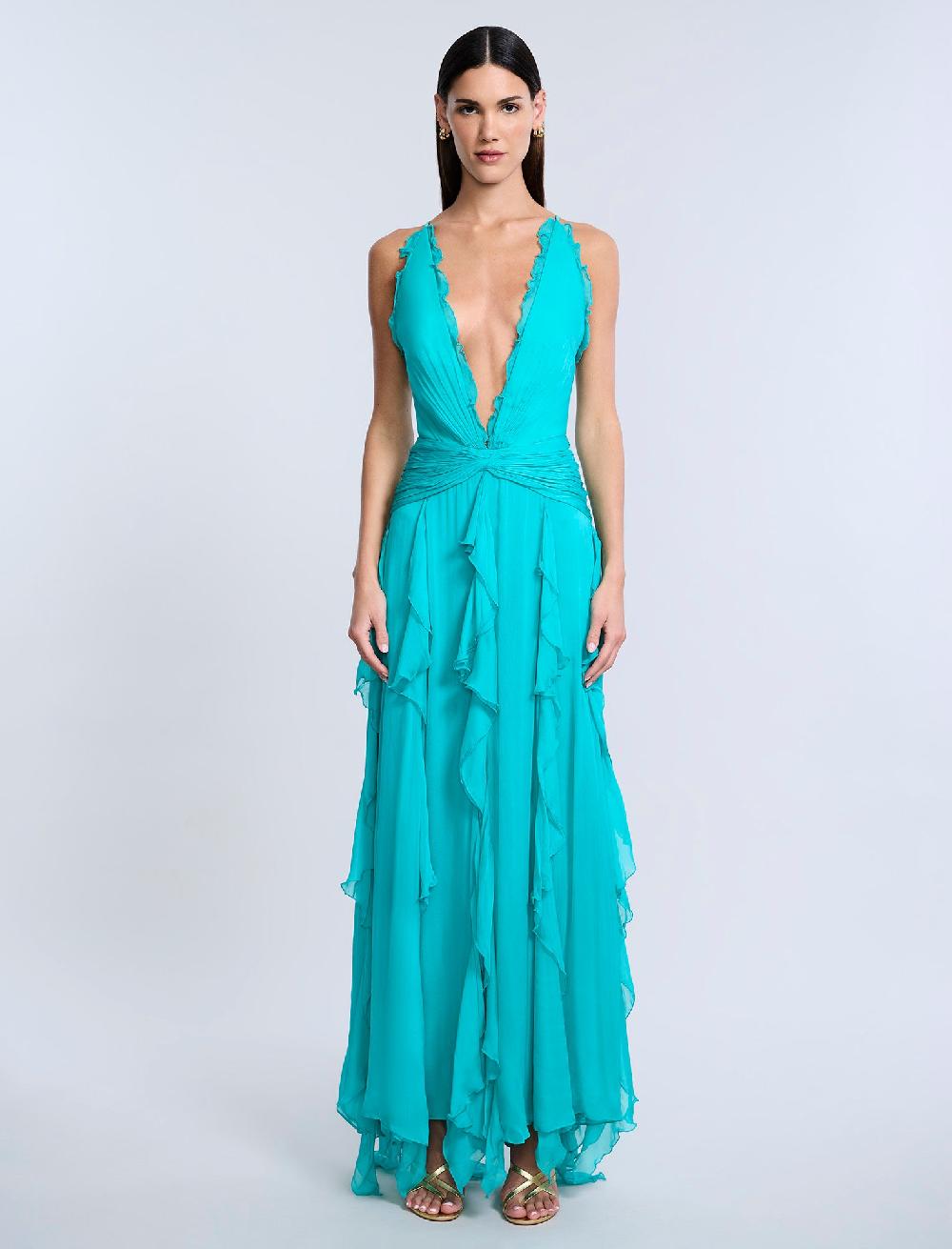 bcbgeneration Ruffle Halter Chiffon Gown Spectra Green