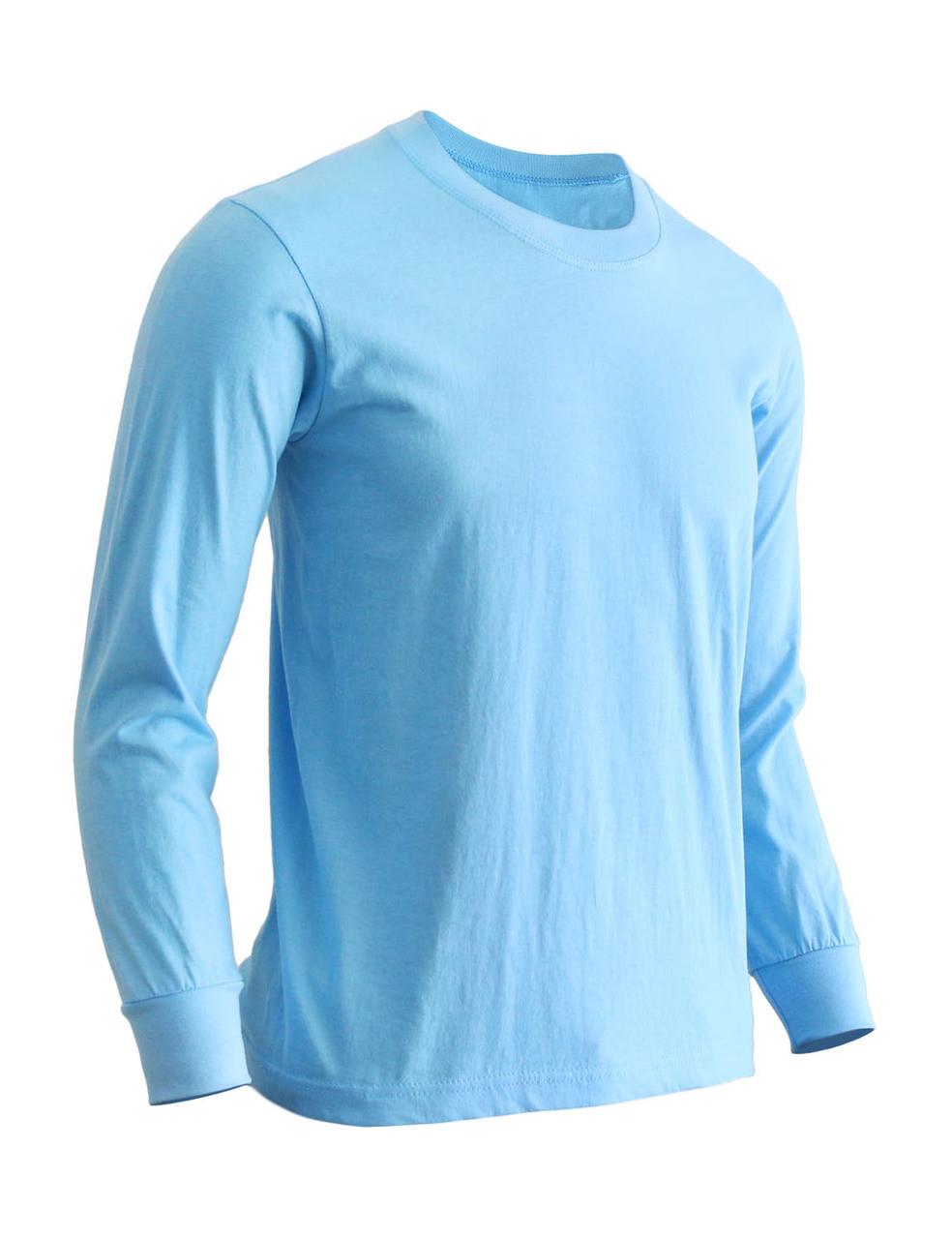 bcpolo Basic Sky blue Blue Crew Neckline Long Sleeves Cotton T-Shirt