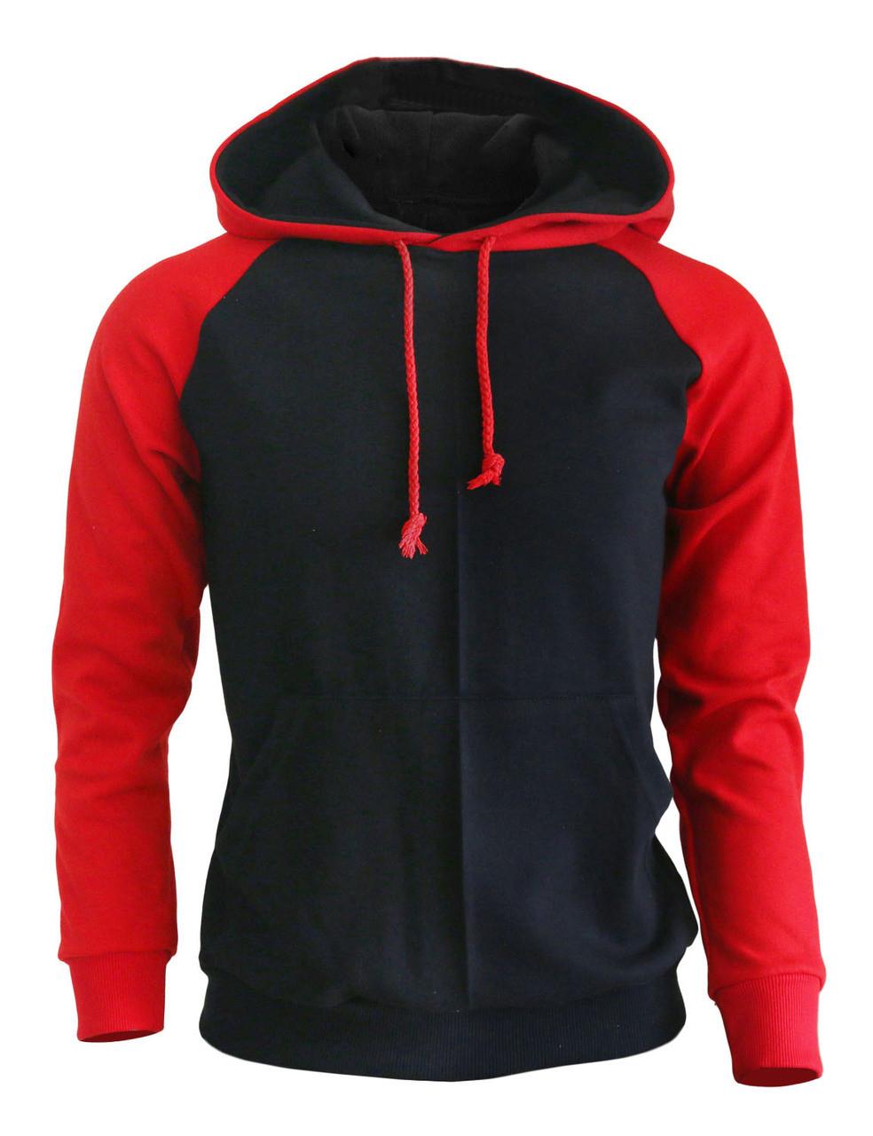 Bcpolo BCPOLO Casual Men Hoodie T- Shirt 2 Tone Raglan Hoodie T-shirt (black)