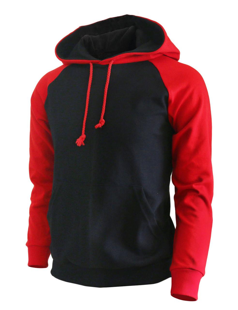 Bcpolo BCPOLO Casual Men Hoodie T- Shirt 2 Tone Raglan Hoodie T-shirt (black)