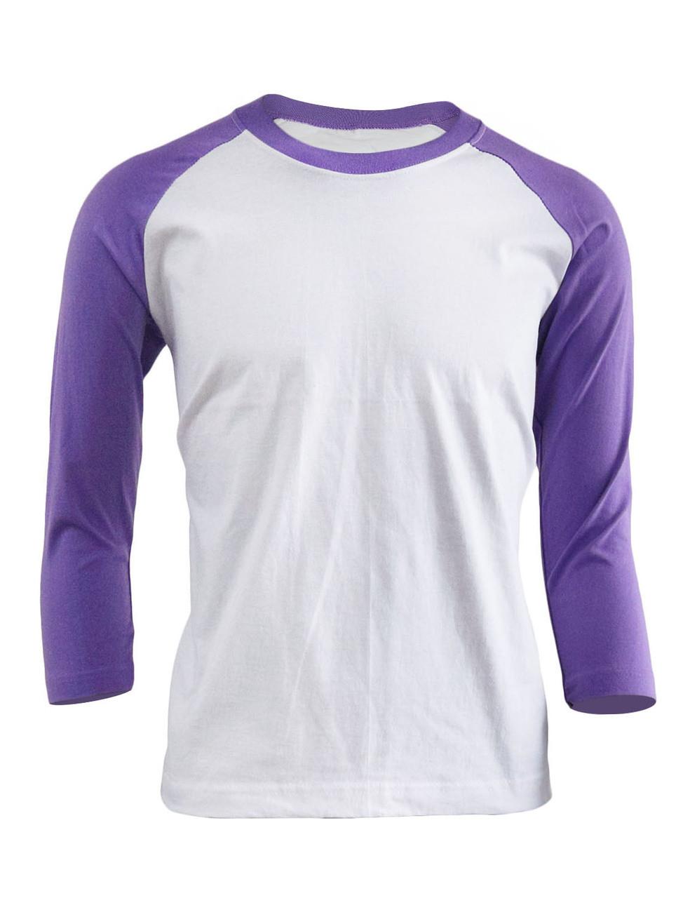 Bcpolo BCPOLO Unisex Casual Round Neck T-shirt 3/4 Sleeve 2 Tone Color Raglan T-shirt Cotton Comfortable T-shirt.-purple