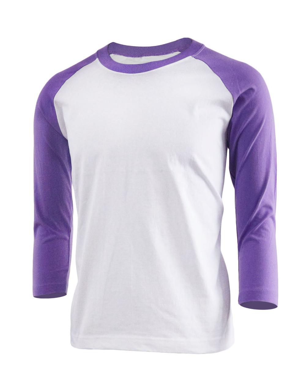 Bcpolo BCPOLO Unisex Casual Round Neck T-shirt 3/4 Sleeve 2 Tone Color Raglan T-shirt Cotton Comfortable T-shirt.-purple