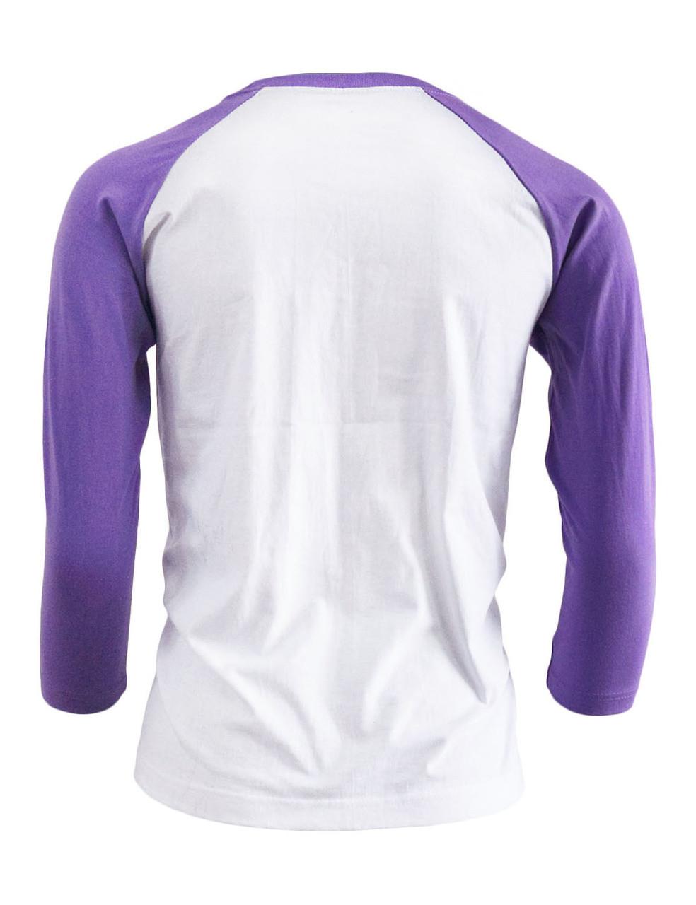 Bcpolo BCPOLO Unisex Casual Round Neck T-shirt 3/4 Sleeve 2 Tone Color Raglan T-shirt Cotton Comfortable T-shirt.-purple