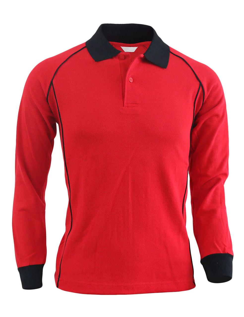 Bcpolo Casual Unisex Sportswear Unique Design Long Sleeve Polo Shirt-red