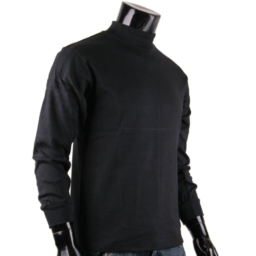 Bcpolo Men's Half Turtleneck Black Cotton Mock Neck Long Sleeves