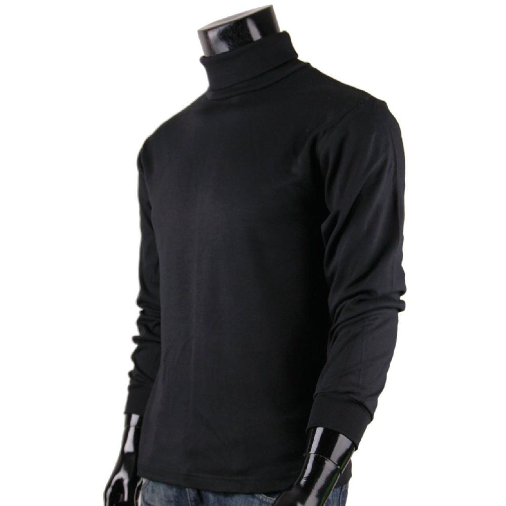 Bcpolo Men's Turtleneck Black Cotton Mock Neck Long Sleeves