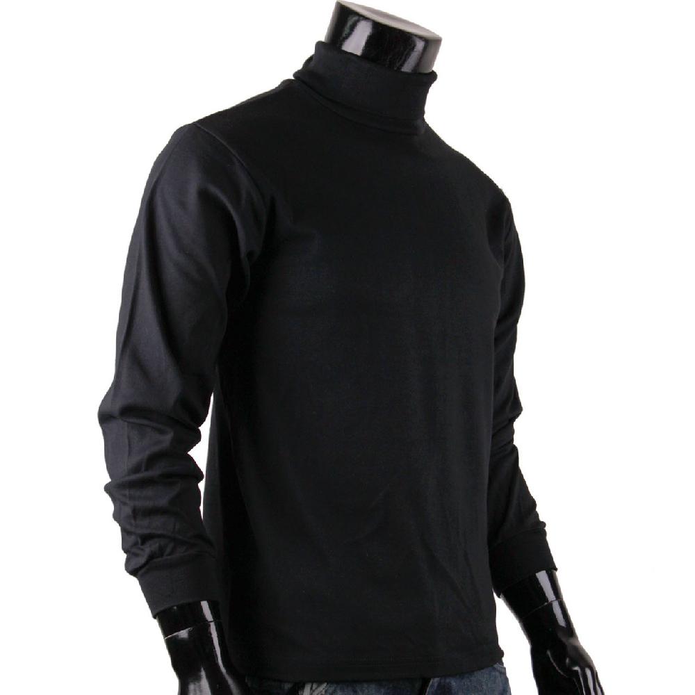 Bcpolo Men's Turtleneck Black Cotton Mock Neck Long Sleeves