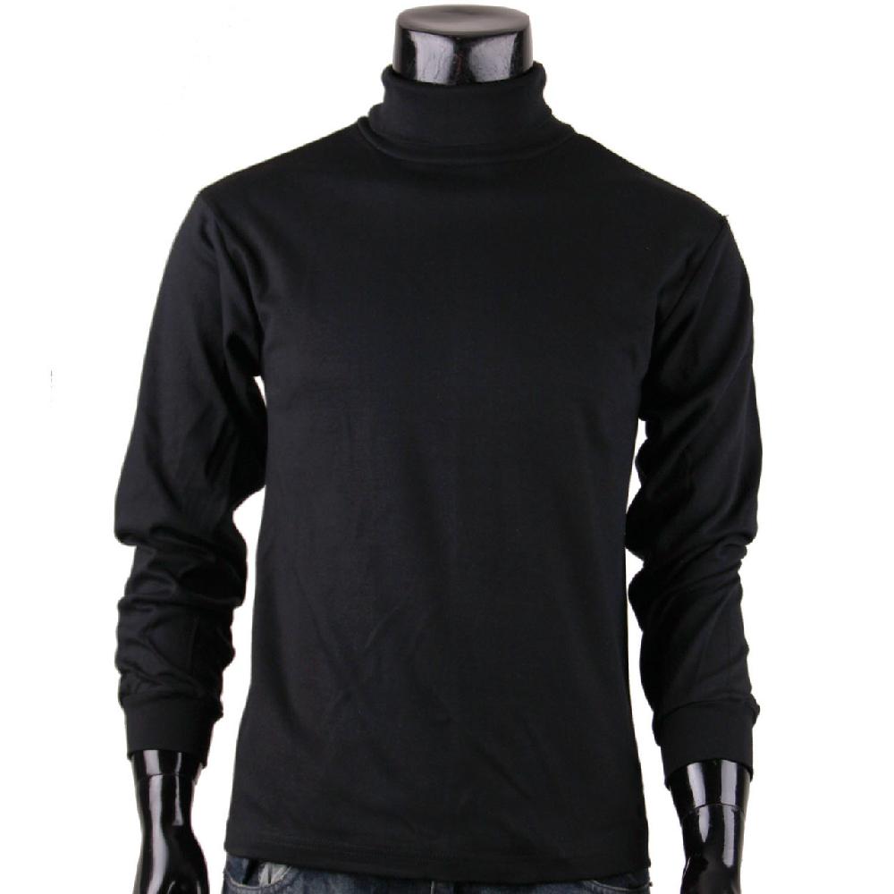 bcpolo Men's Turtleneck Black Cotton Mock Neck Long Sleeves