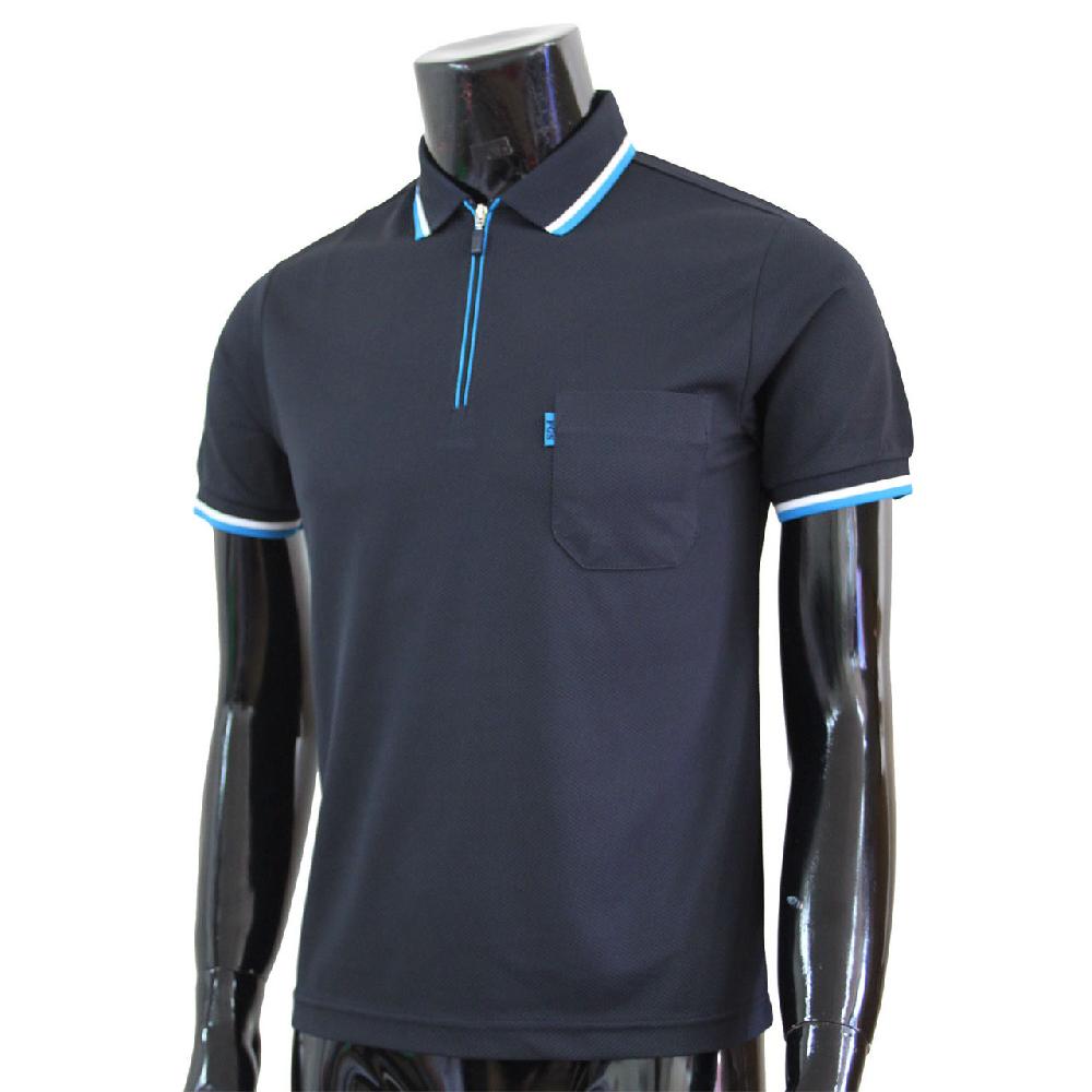Bcpolo Navy Polo Zip-up Neck T-shirt Short Sleeves Polo Shirt