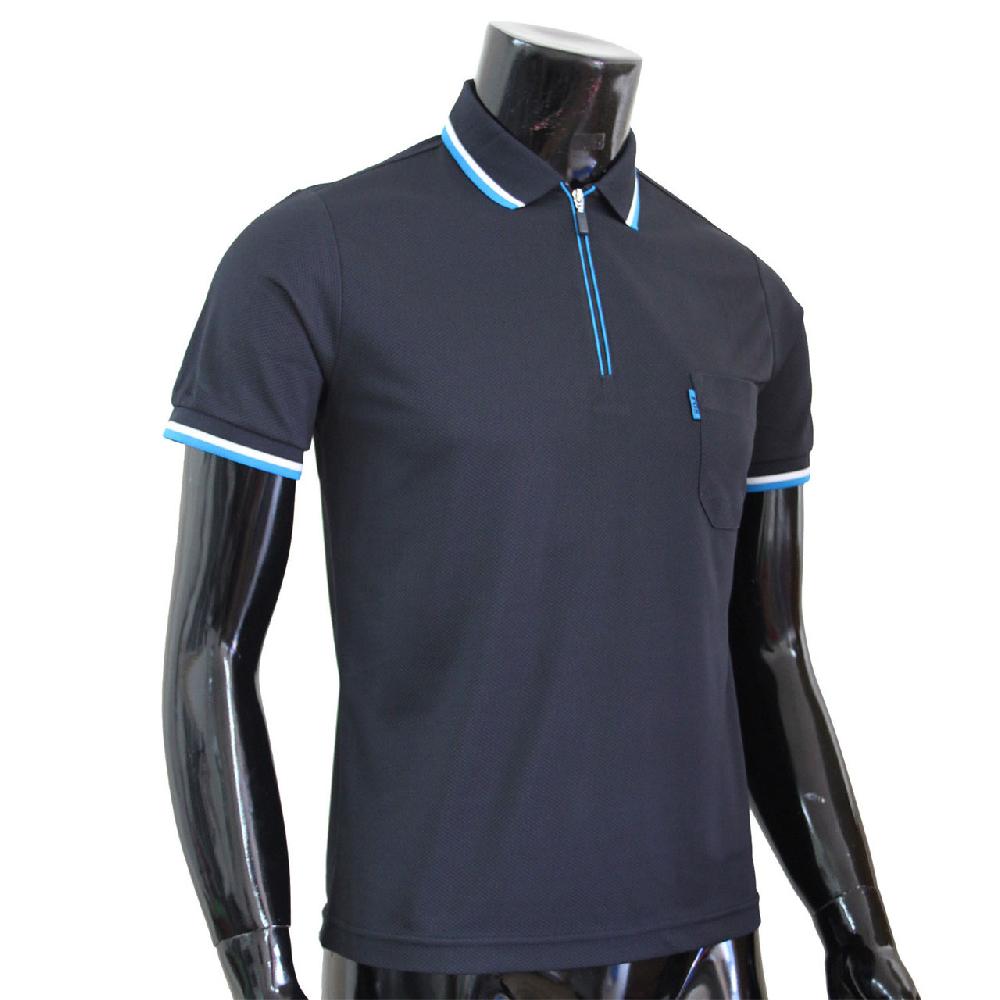 Bcpolo Navy Polo Zip-up Neck T-shirt Short Sleeves Polo Shirt