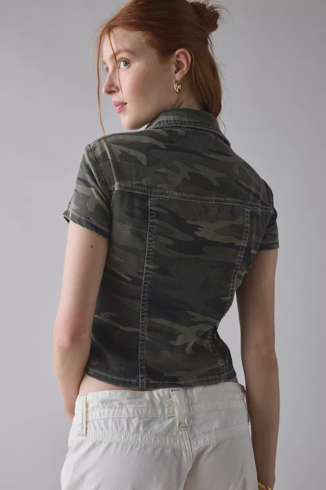 Bdg Urban Outfitters BDG Polly Denim Slim Short Sleeve Button-Up Shirt