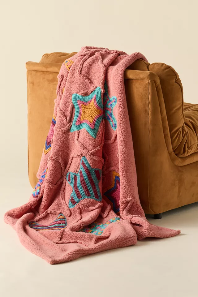 bdg urban outfitters Crochet Fleece Star Icon Throw Blanket