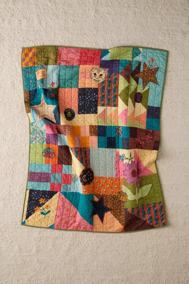 Bdg Urban Outfitters Jasmine Cotton Seed Stitch Quilted Throw Blanket