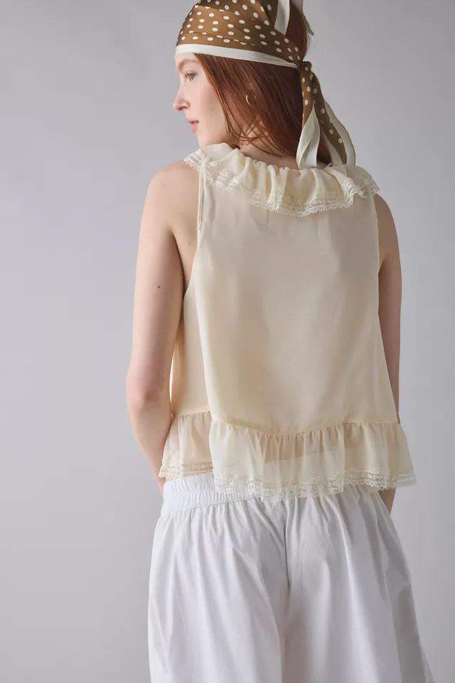 Bdg Urban Outfitters Kimchi Blue Cassie Cascading Ruffle Lace Trim Sleeveless Blouse