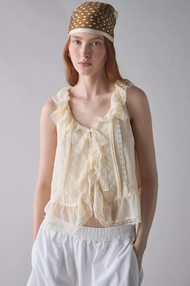 bdg urban outfitters Kimchi Blue Cassie Cascading Ruffle Lace Trim Sleeveless Blouse