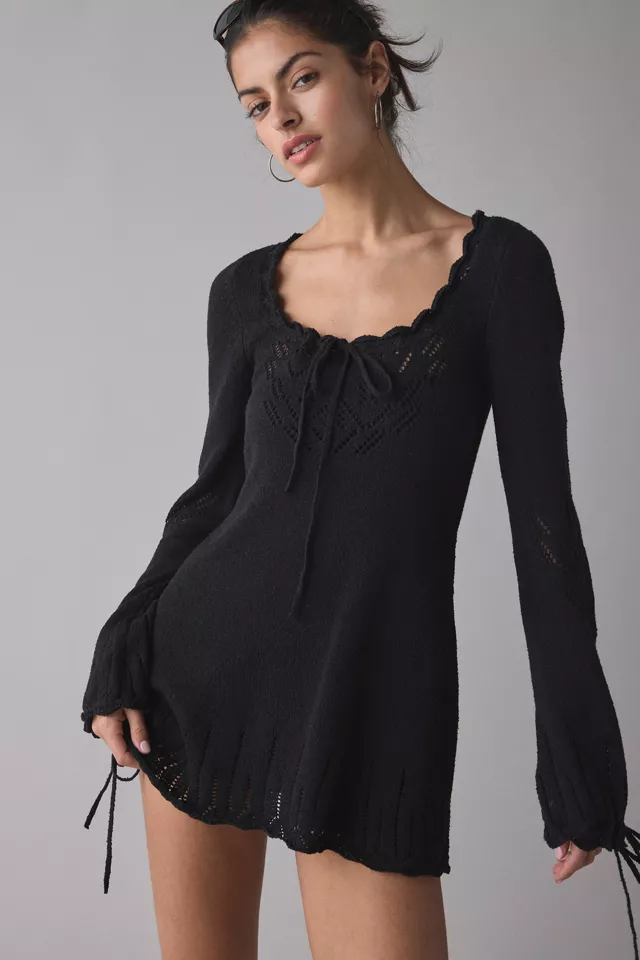 Bdg Urban Outfitters Kimchi Blue Catherine Pointelle Knit Babydoll Mini Dress