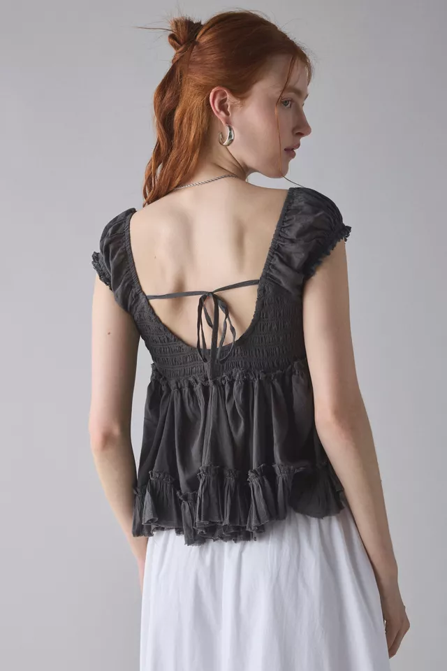 Bdg Urban Outfitters Kimchi Blue Izzy Lace Trim Button-Front Babydoll Blouse