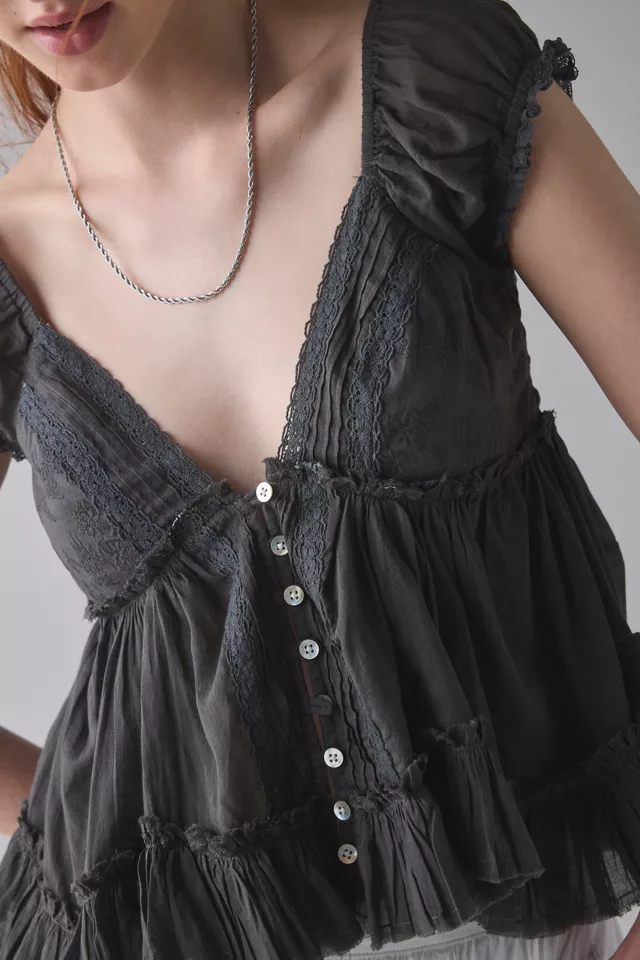 Bdg Urban Outfitters Kimchi Blue Izzy Lace Trim Button-Front Babydoll Blouse