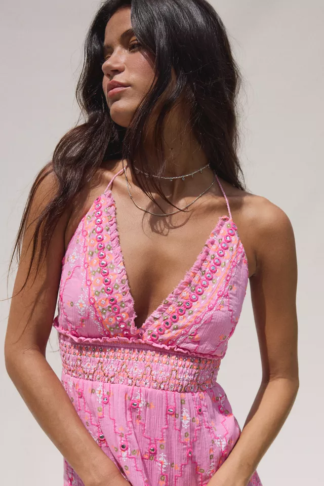 Bdg Urban Outfitters Kimchi Blue Phoebe Embellished Cotton Open-Back Knee Length Dress