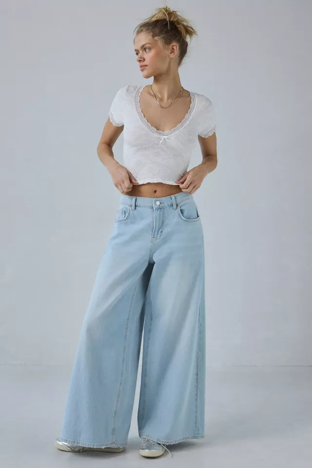 Bdg Urban Outfitters Out From Under Bella Seamless Knit Lace Trim Crop Tee