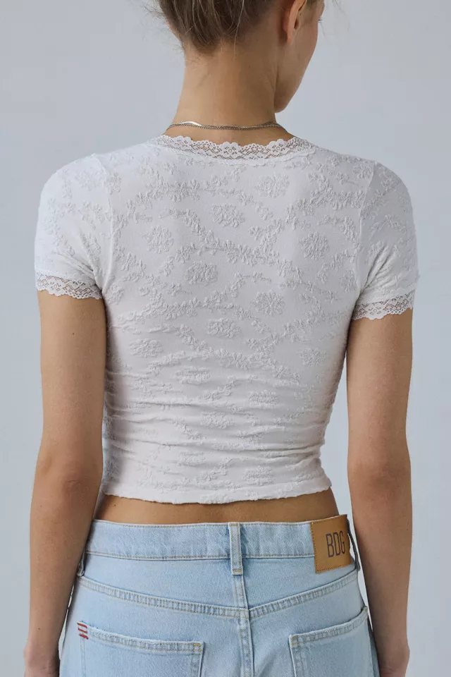 Bdg Urban Outfitters Out From Under Bella Seamless Knit Lace Trim Crop Tee