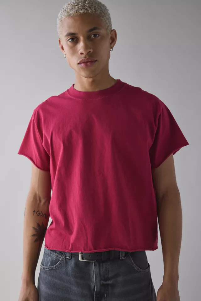 bdg urban outfitters ReMADE By UO Boxy Cropped Raw Cut Tee
