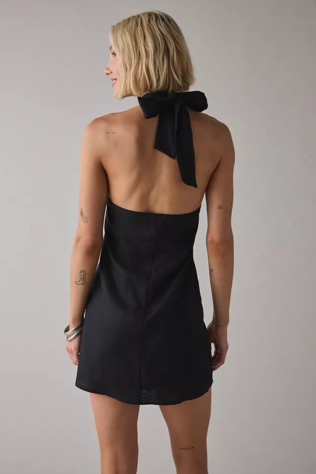Bdg Urban Outfitters ReMADE By UO Made In LA EcoVero™ Linen Knotted Halter Mini Dress