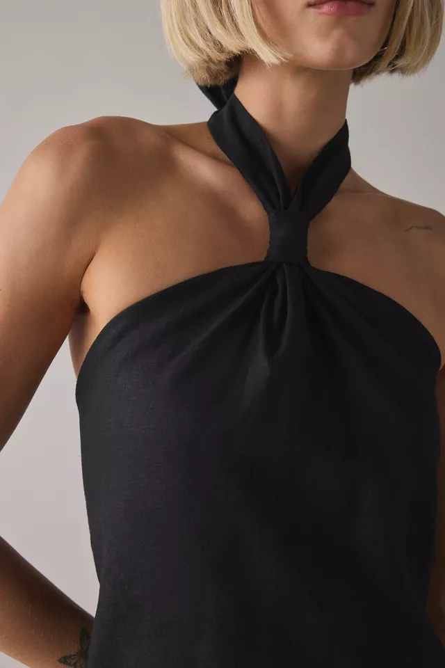 Bdg Urban Outfitters ReMADE By UO Made In LA EcoVero™ Linen Knotted Halter Mini Dress