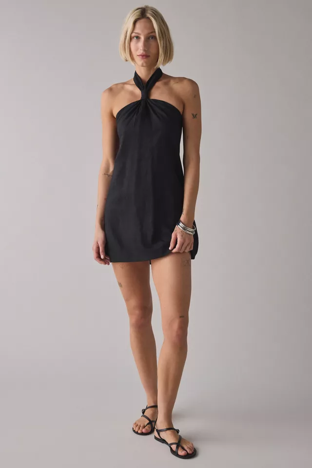 Bdg Urban Outfitters ReMADE By UO Made In LA EcoVero™ Linen Knotted Halter Mini Dress
