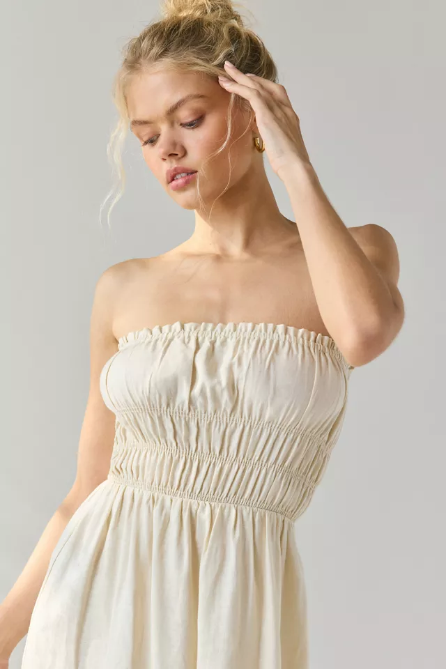 Bdg Urban Outfitters ReMADE By UO Made In LA EcoVero™ Linen Ruched Tube Midi Dress