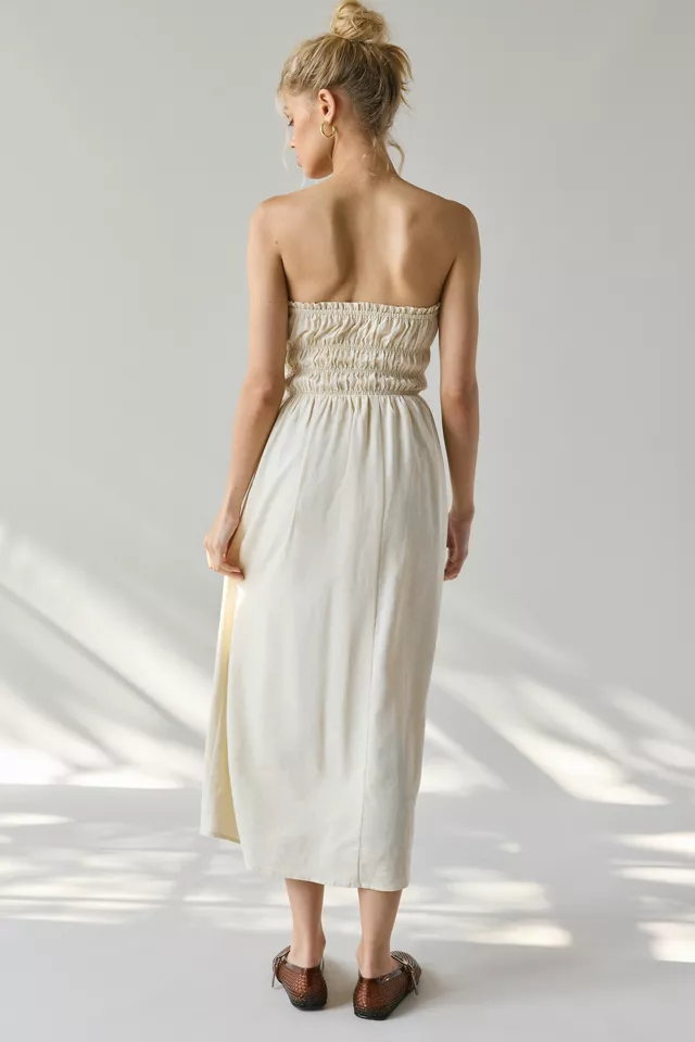 Bdg Urban Outfitters ReMADE By UO Made In LA EcoVero™ Linen Ruched Tube Midi Dress