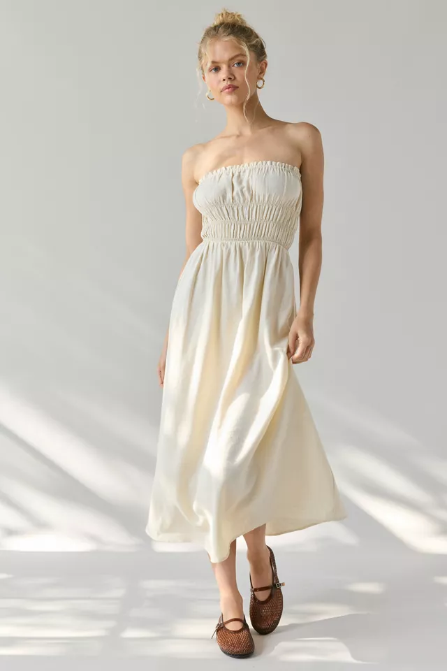 Bdg Urban Outfitters ReMADE By UO Made In LA EcoVero™ Linen Ruched Tube Midi Dress