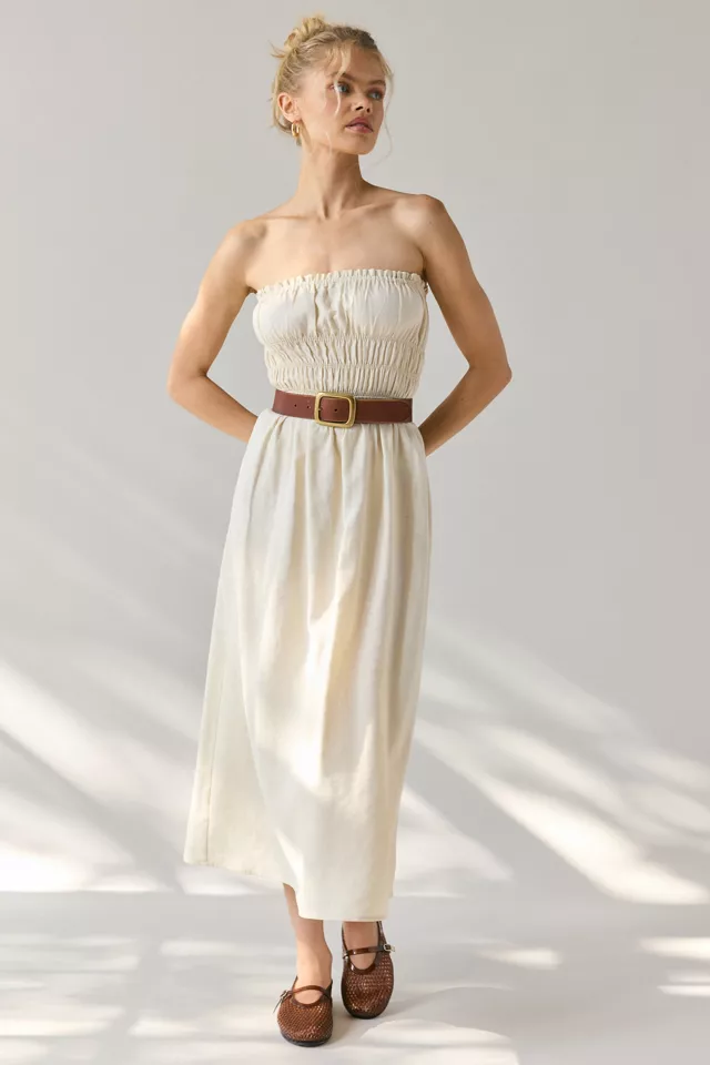 bdg urban outfitters ReMADE By UO Made In LA EcoVero™ Linen Ruched Tube Midi Dress