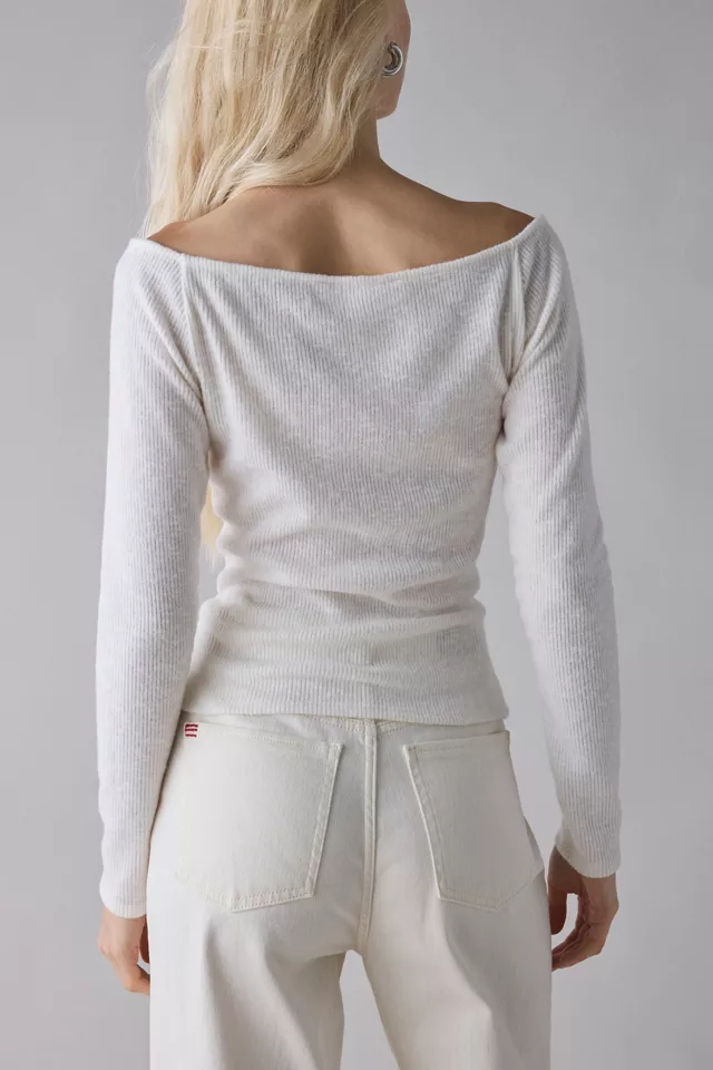 Bdg Urban Outfitters ReMADE By UO Remnants Off-The-Shoulder Long Sleeve Cropped Tee