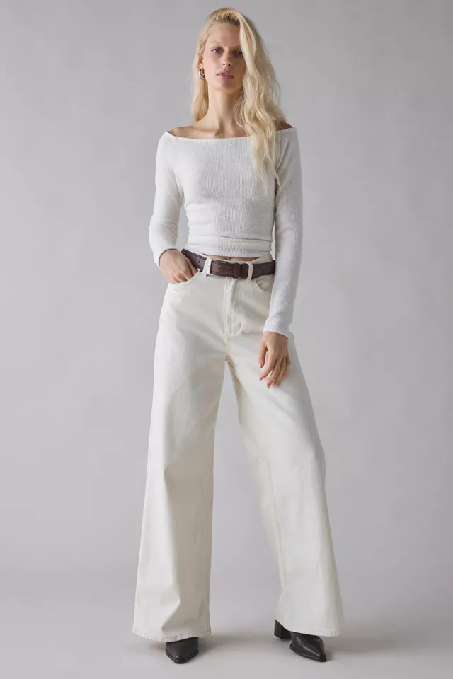 Bdg Urban Outfitters ReMADE By UO Remnants Off-The-Shoulder Long Sleeve Cropped Tee