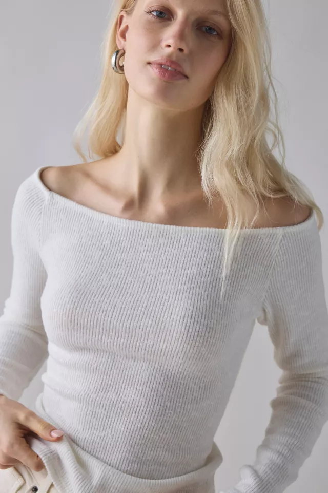 Bdg Urban Outfitters ReMADE By UO Remnants Off-The-Shoulder Long Sleeve Cropped Tee